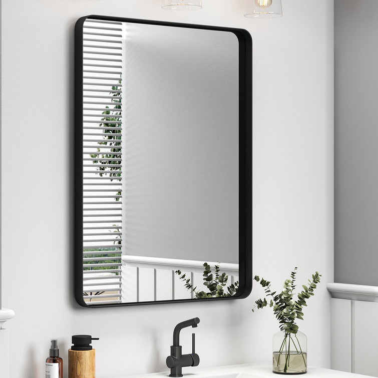 Amorho Black Metal Framed Bathroom Mirror For Wall, 22x30 Inch Rounded